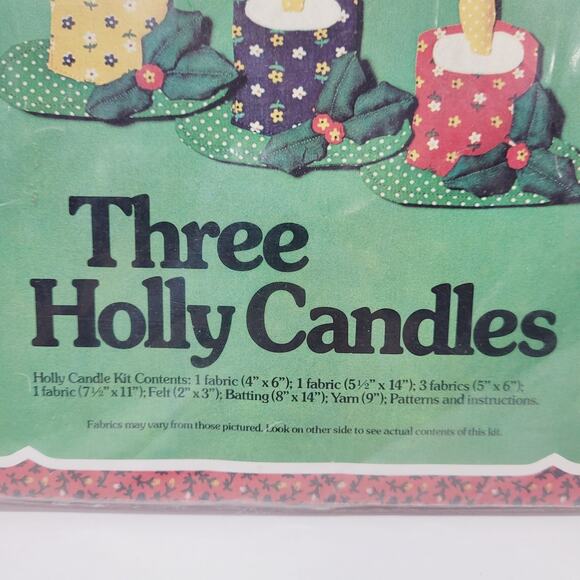 An Ornament Kit By Yours Truly Three Holly Candles Sewing Kit Vintage Craft - Picture 3 of 5